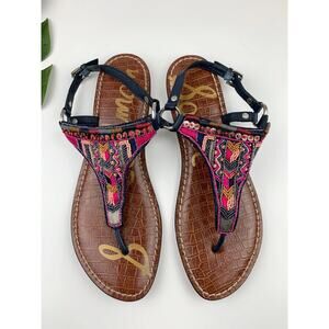 Sam Edelman Greta Sandals Beaded Blue Pink Slingback Boho Flats Women's 11